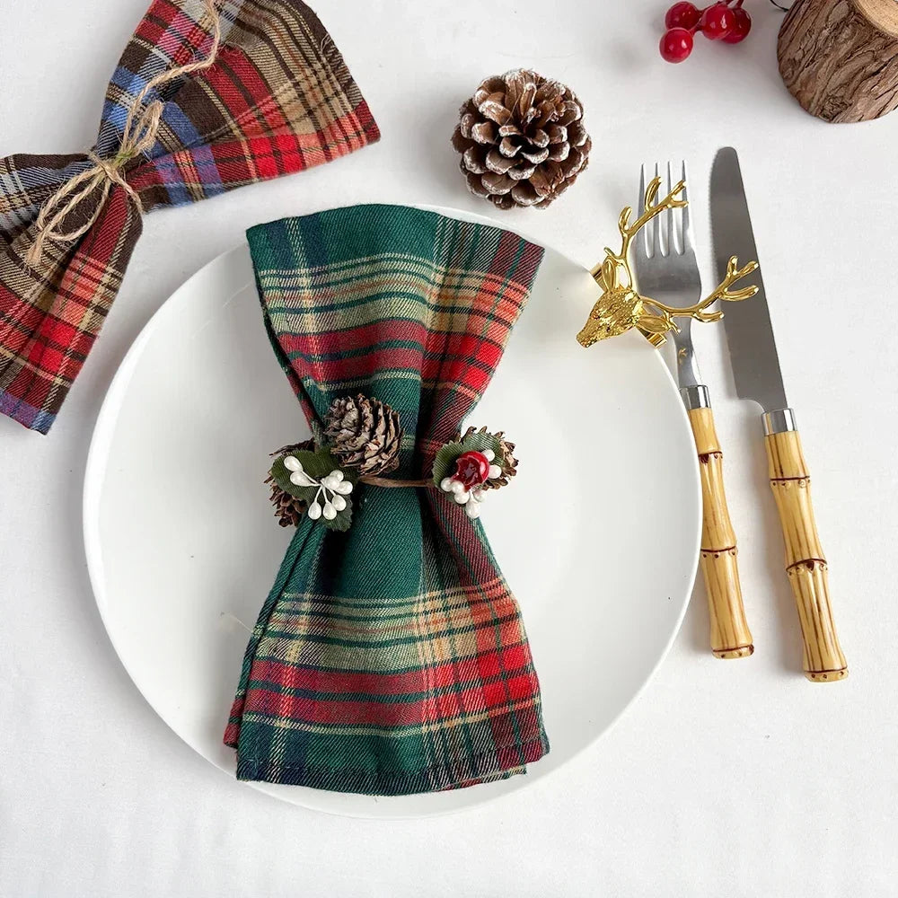 Christmas Plaid Napkins Set of 12 | Handmade Washable Holiday Cloth Napkins