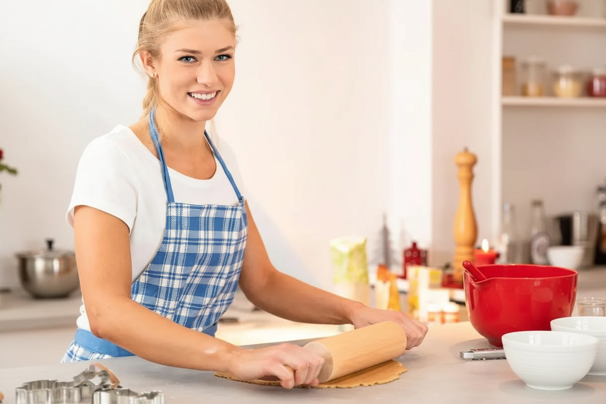 Wooden Rolling Pin - 360° Rotating Handles for Baking