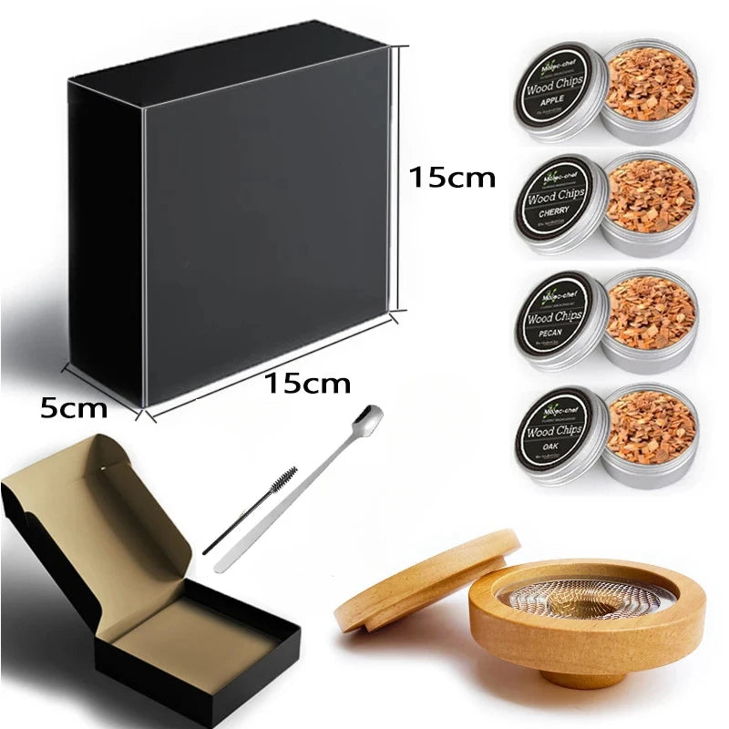 Glass Top Cocktail Smoker Kit | Whiskey Smoker Set with 4 Wood Chip Flavors 4PCS Black