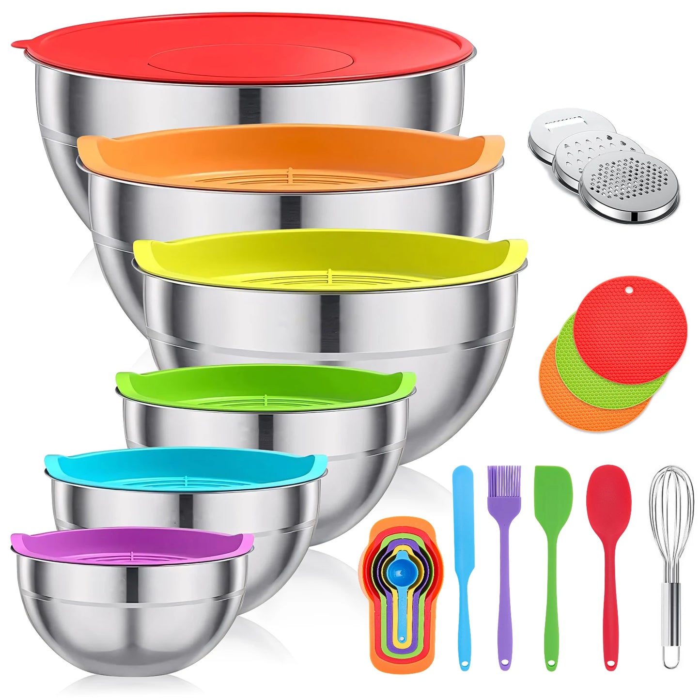 6-Piece Stainless Steel Mixing Bowl Set with Lids & Kitchen Tools United States
