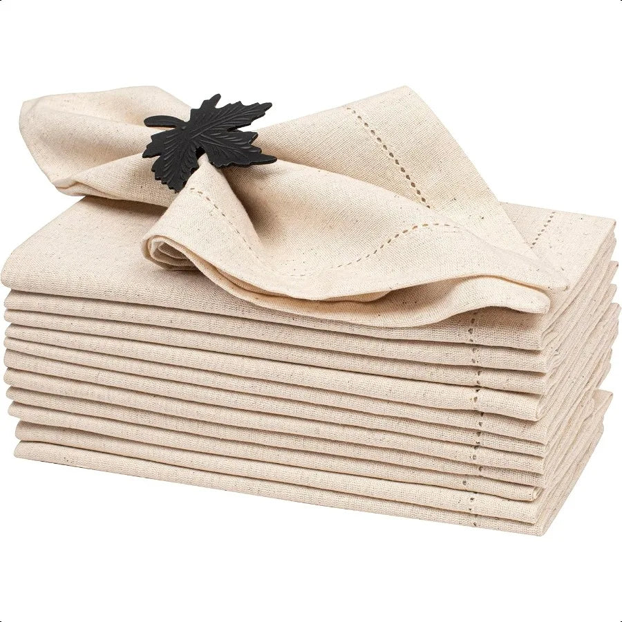 Linen Napkins Set of 12 | Hemstitched Natural Flax Cloth Napkins - Washable & Reusable United States