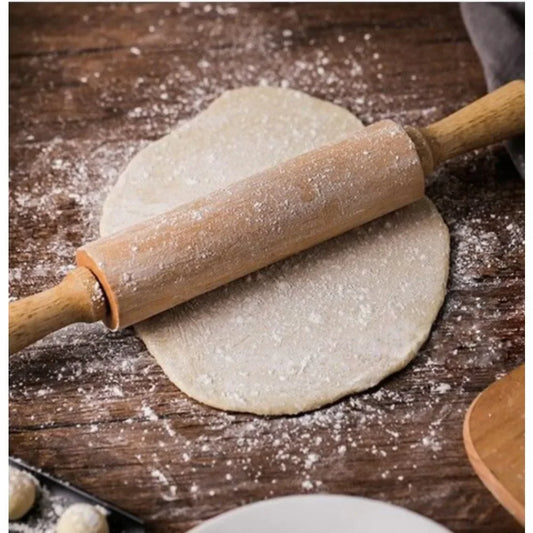 Wooden Rolling Pin - 360° Rotating Handles for Baking