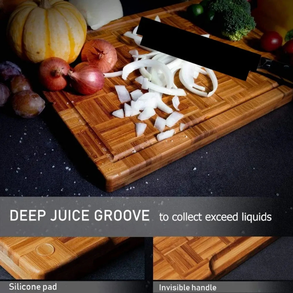 Premium Bamboo Cutting Board Set with Stand – 4-Piece End-Grain Chopping Boards with Juice Grooves &amp; Storage Rack | Durable, Knife-Friendly Kitchen Board Set