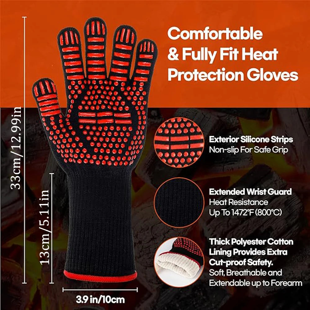 Heat Resistant BBQ Gloves | Non-Slip Grill Mitts – 1 or 2 Piece red 1pc