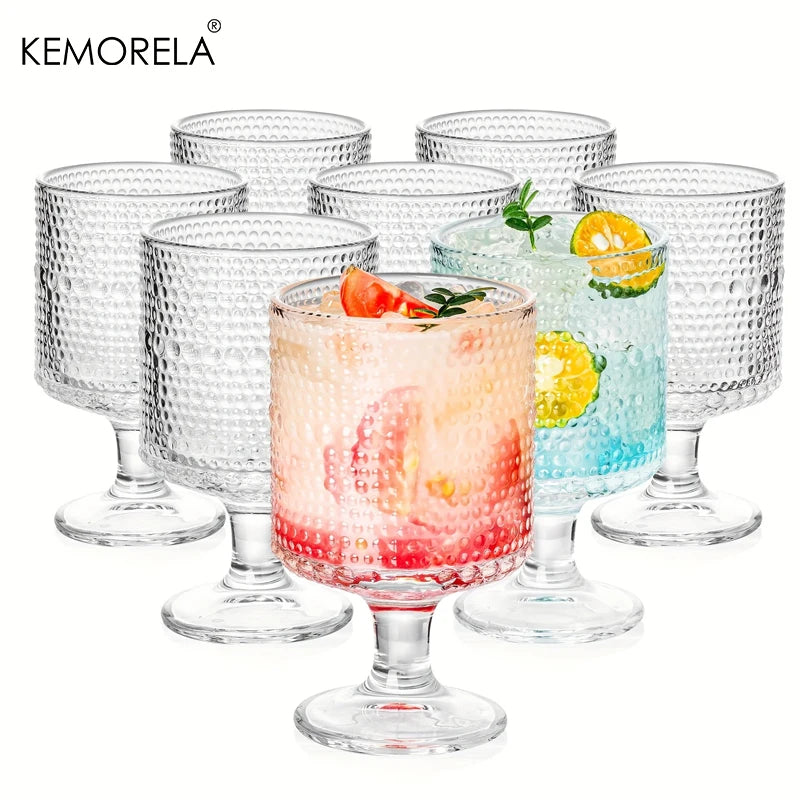 8 Pcs Vintage Hobnail Goblet Glasses – Romantic Wine &amp; Cocktail Glassware Set for Culinary Entertaining