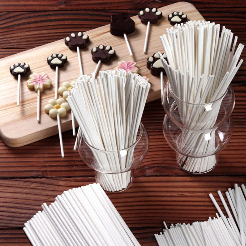 100Pcs Lollipop Cake Paper Stick Pops White Solid Paper Stick Baking DIY Mold
