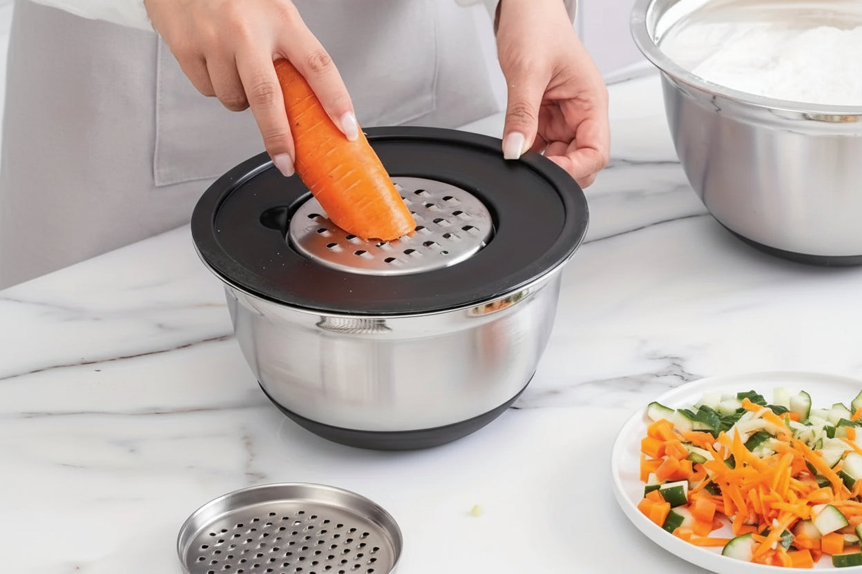 8pcs Mixing Bowls with Airtight Lids Stainless Steel Mixing Bowl Set, Attachments Bottoms, Black Kitchen Bowls, Baking Serving