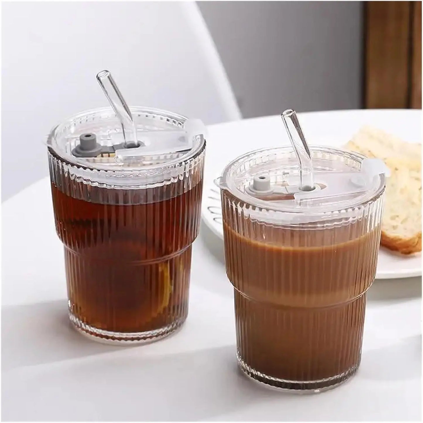 6 piece 13.5oz/400ml, ribbed glassware vintage vertical striped glass