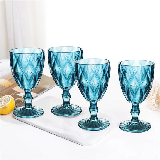 Vintage Wine Glasses Set of 4 - 12oz Plastic Reusable Goblets United States