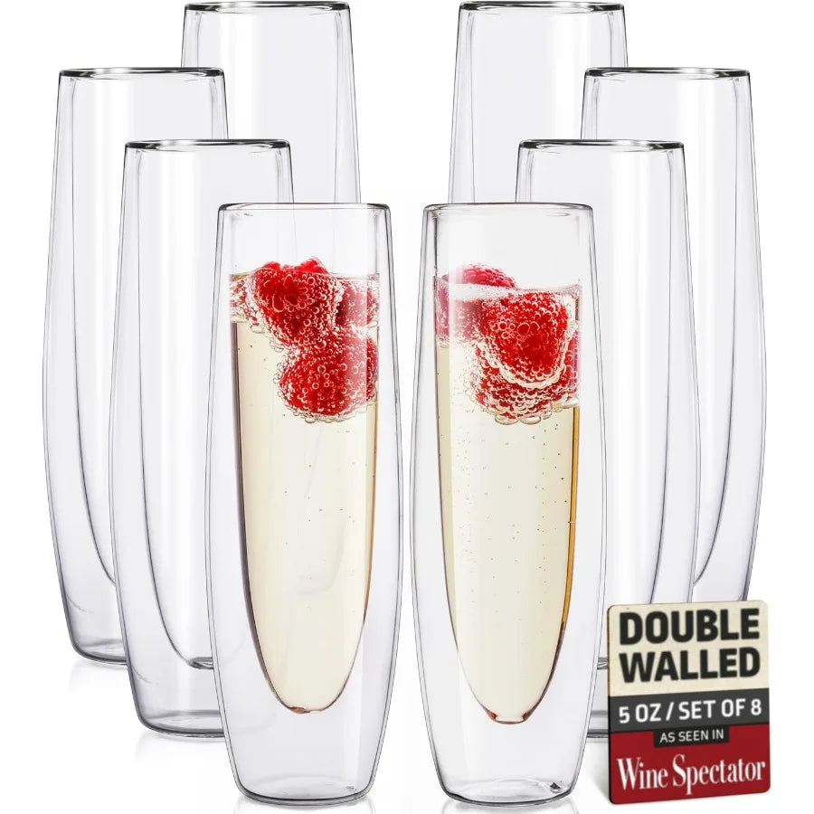 8 Pcs Stemless Champagne Flutes – Durable Borosilicate Glass Set United States