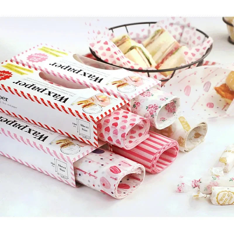 Food-Grade Wax Paper Sheets - Non-Stick Greaseproof Wrapping Paper (50 Pack)