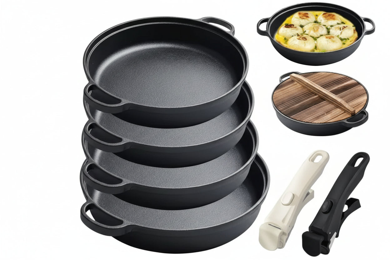 Pre‑Seasoned Cast Iron Skillet with Double Handles – 8.7” to 11.8” Heavy‑Duty Frying Pan for Baking, Grilling & Camping