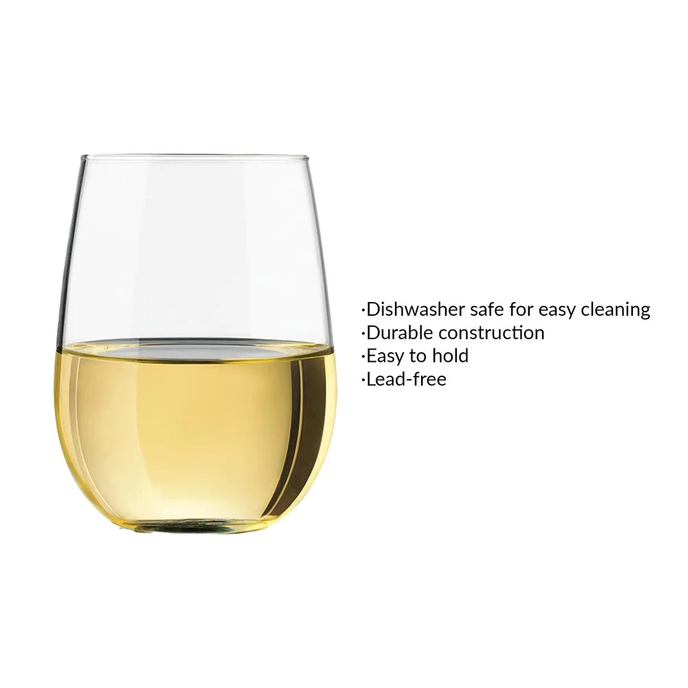 17oz Stemless Wine Glass Set of 4 – Clear, Lead-Free, Durable Glassware for Wine & Water
