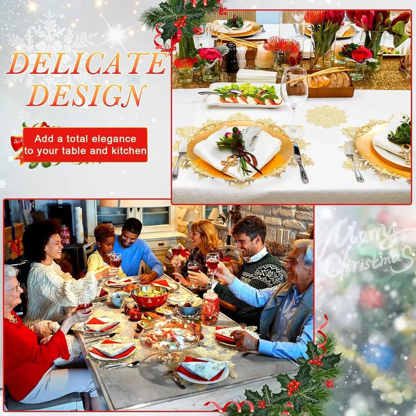 Christmas Snowflake Placemats – Decorative Cut-Out Table Mats for Holiday Dining