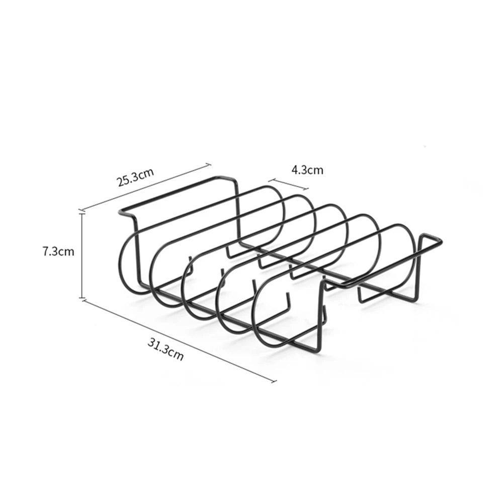 BBQ Rib Rack Stand | Non-Stick Coated Steel | Holds 4 Racks — Black & Silver