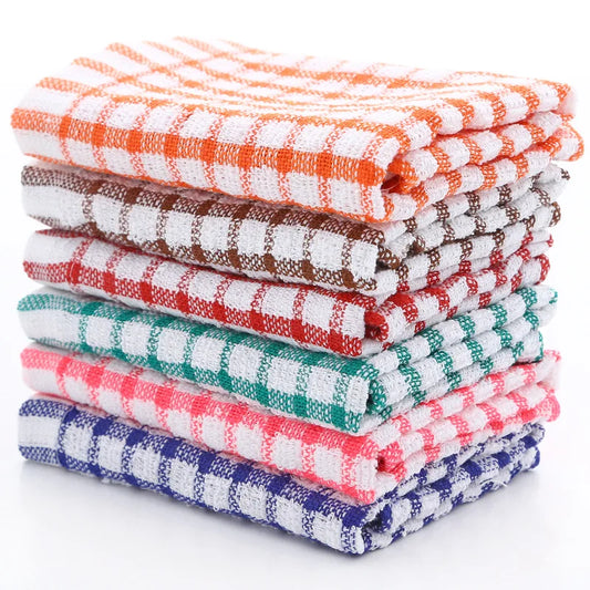 Checkered Kitchen Towels 6-Pack - Cotton Polyester Blend Dish Towels (28x40cm) 6Pcs 28x40CM