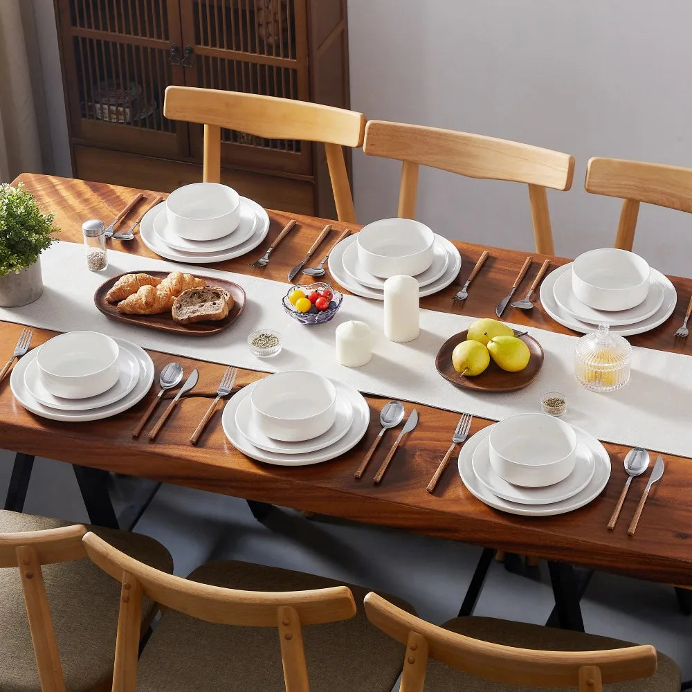 MALACASA TARA 18-Piece Stoneware Dinnerware Set – Layered Glaze Ceramic Tableware Service for 6
