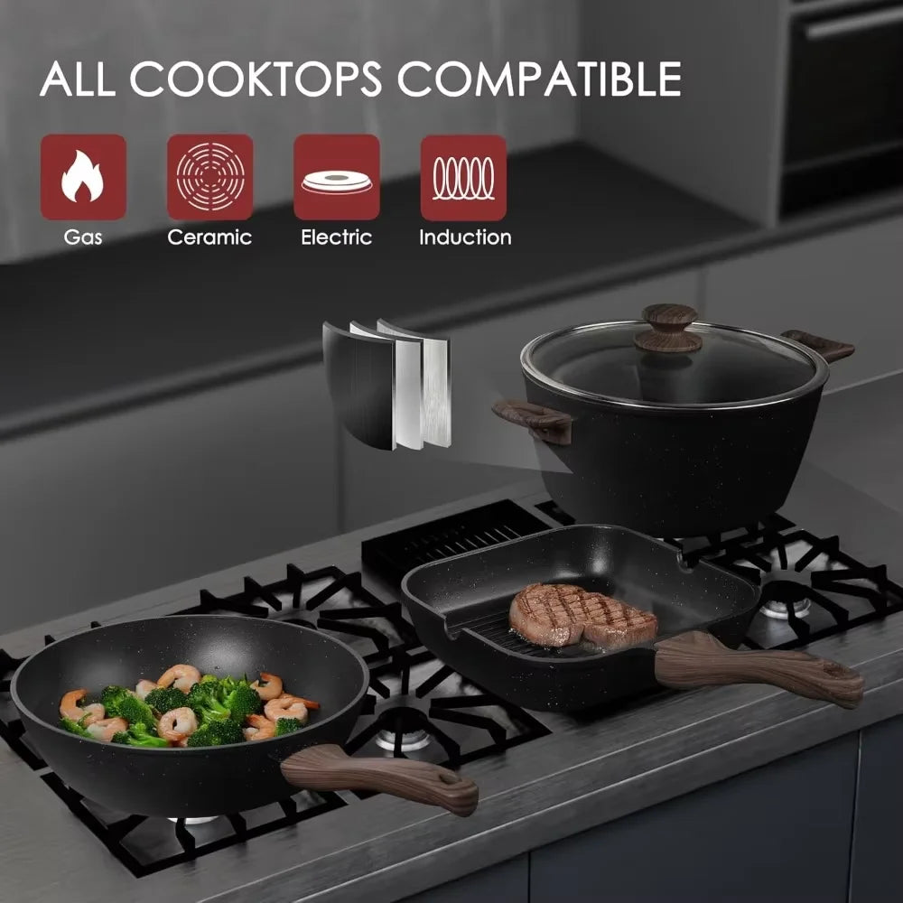 31 Piece Kitchen Nonstick Cooking Cookware Sets with Grill Pan