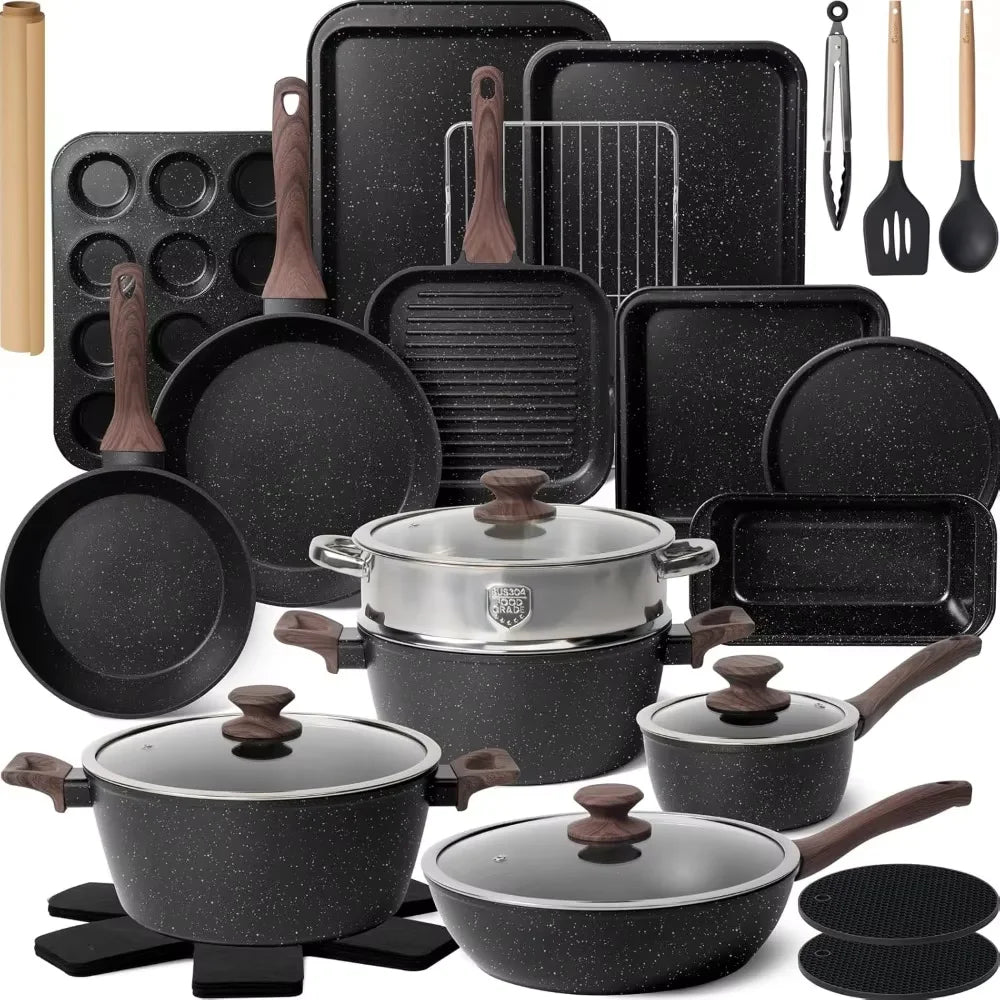 31 Piece Kitchen Nonstick Cooking Cookware Sets with Grill Pan United States