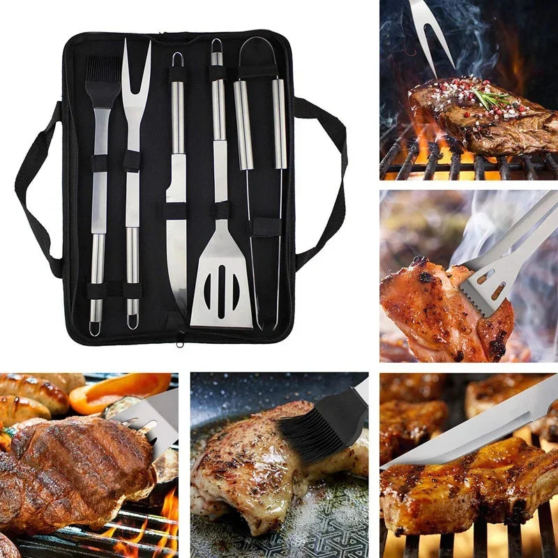 BBQ Grill Tool Set with Storage Bag | 3 & 5-Piece Sets
