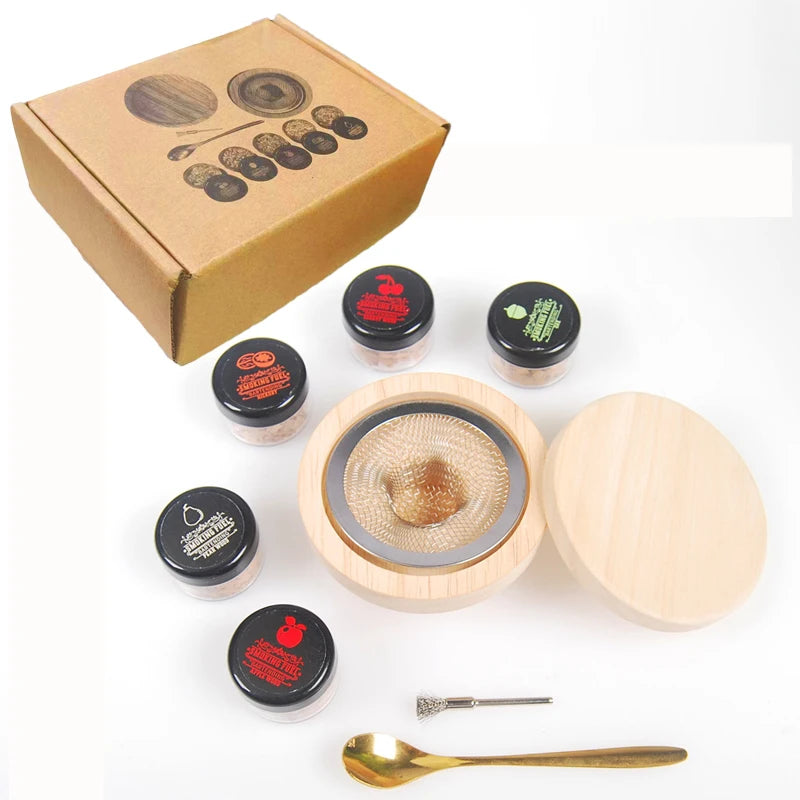 Glass Top Cocktail Smoker Kit | Whiskey Smoker Set with 4 Wood Chip Flavors 5PCS brown