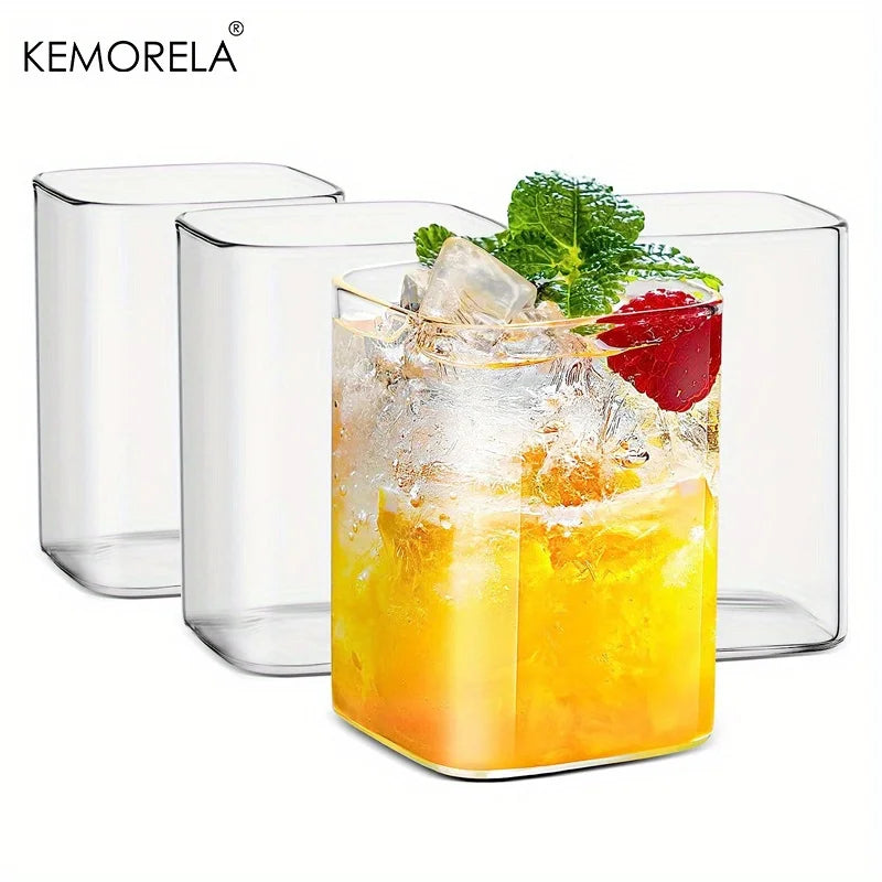 Set of 6 Square Crystal Glass Cups – Borosilicate Drinkware in 3 Sizes 290ml 4pcs 301-400ml