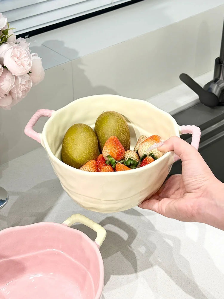 Cute Double-Eared Ceramic Soup Bowl