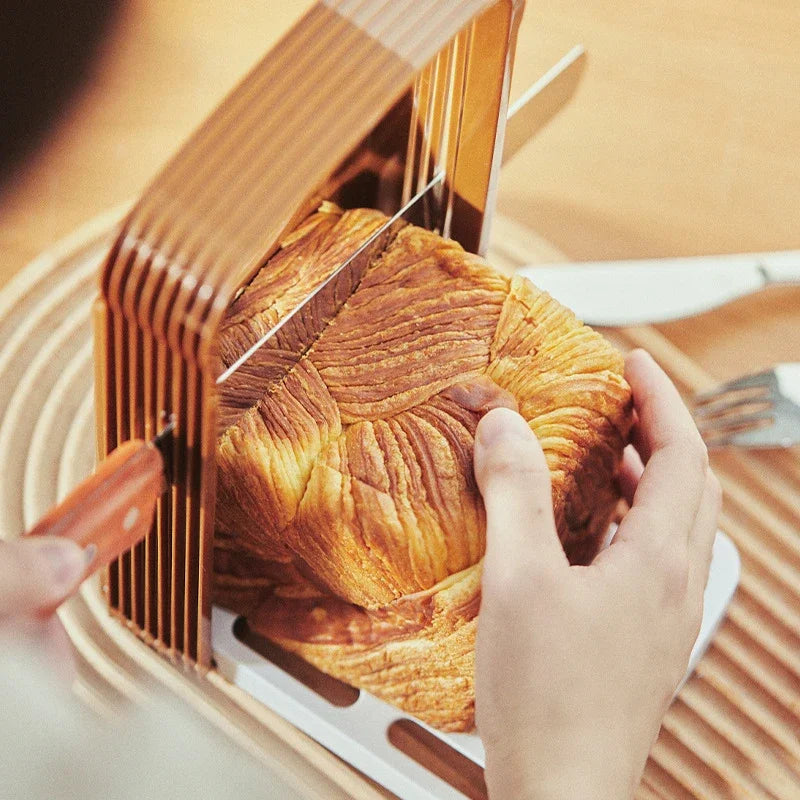 Foldable Bread Slicer Guide - Plastic Toast Cutter with 4 Thickness Settings