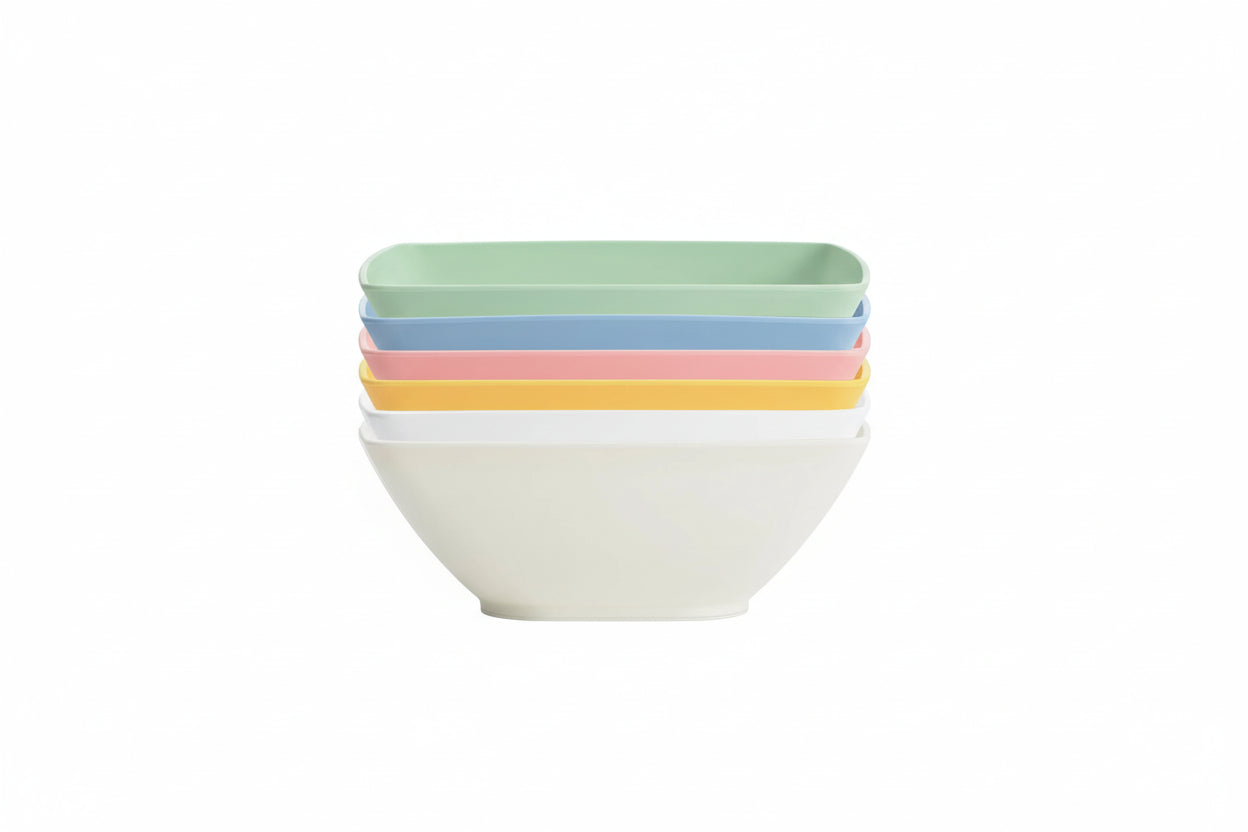 6-Piece Large Square Plastic Bowls – Eco-Friendly & Reusable 6pcs-Color Mixing