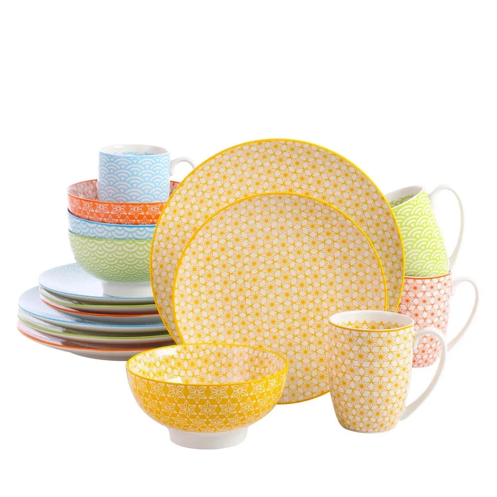 Vancasso Natsuki 16-Piece Japanese-Style Porcelain Dinnerware Set – Multi-Color Tableware Service for 4 United States 16PCS