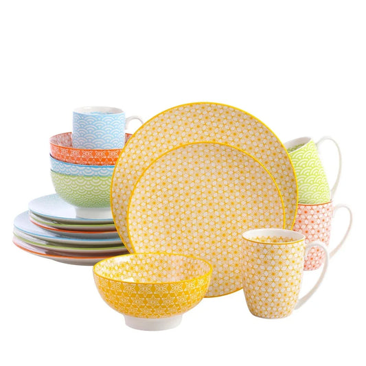 Vancasso Natsuki 16-Piece Japanese-Style Porcelain Dinnerware Set – Multi-Color Tableware Service for 4 United States 16PCS