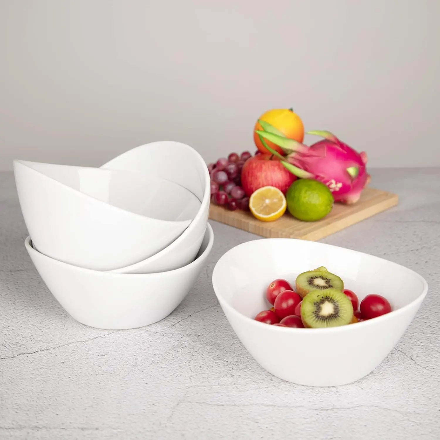 8-Inch Porcelain Serving Bowls Set of 4 – 42 oz Oval Ceramic Bowls for Salad, Pasta & Desserts