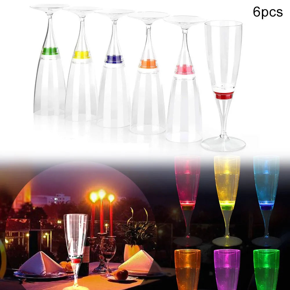 6 Pcs LED Champagne &; Wine Glasses – Liquid Activated Party Drinkware Set for Celebrations 6pcs 6pcs