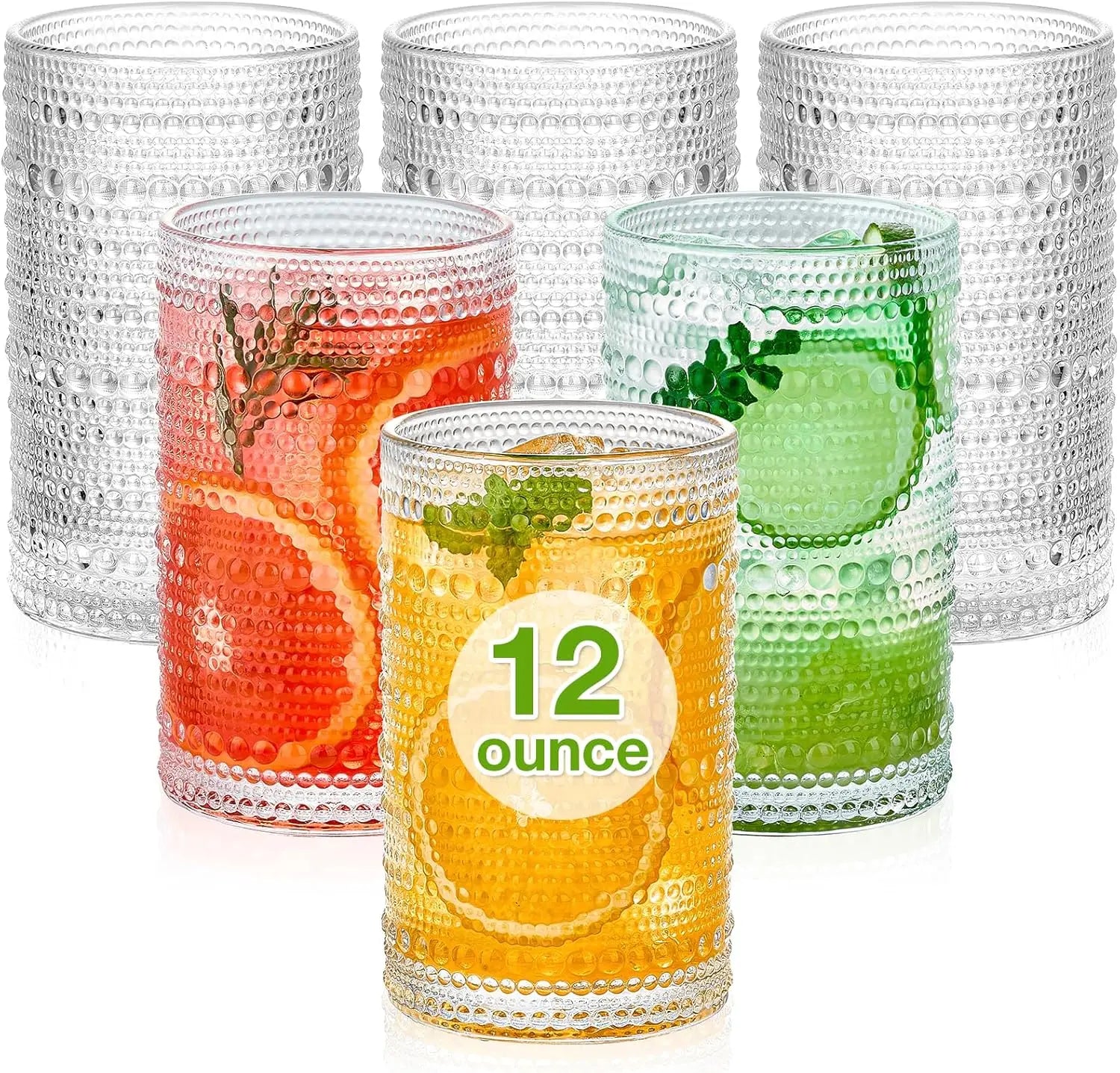 Large Vintage Hobnail Drinking Glasses Set of 6 – 12 oz Embossed Highball Tumblers A 301-400ml United States