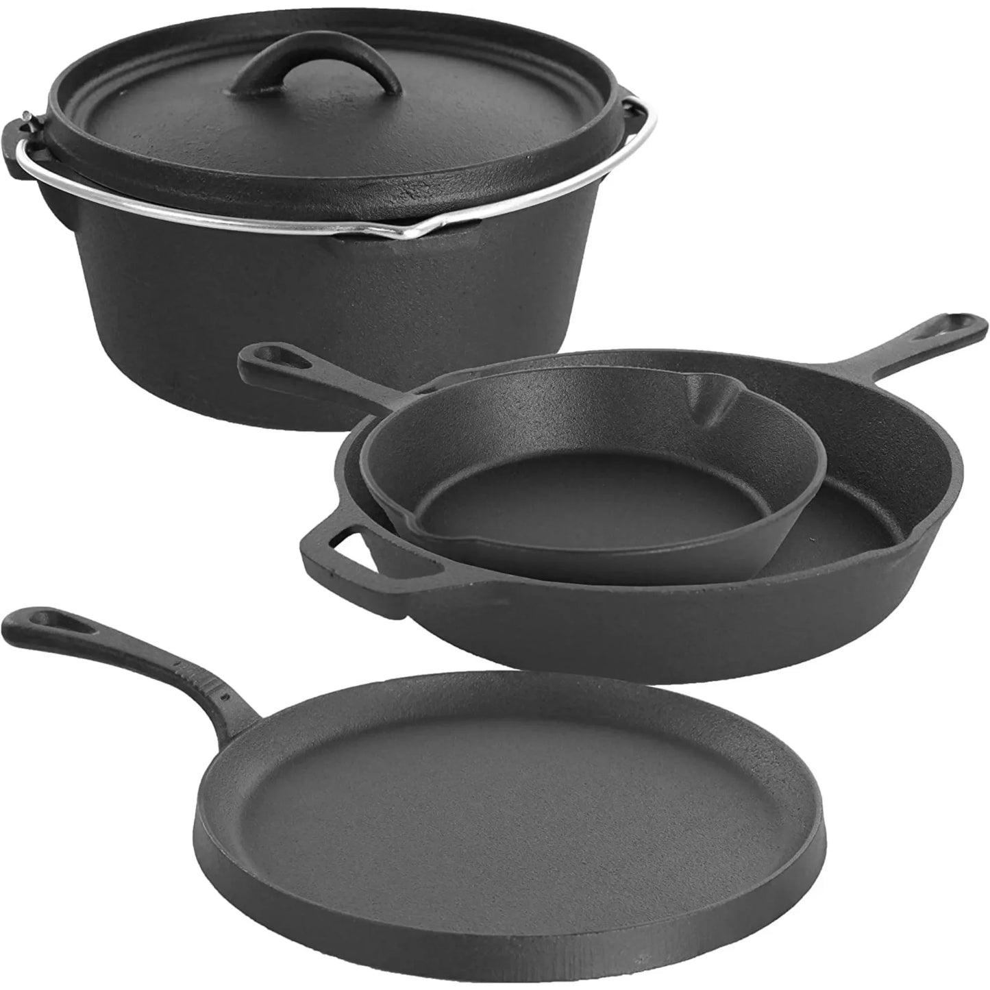 Pre-Seasoned 5-Piece Cast Iron Cookware Set, Non-Stick Pots & Pans for Oven, Stovetop & Grill, Even Heat Distribution United States