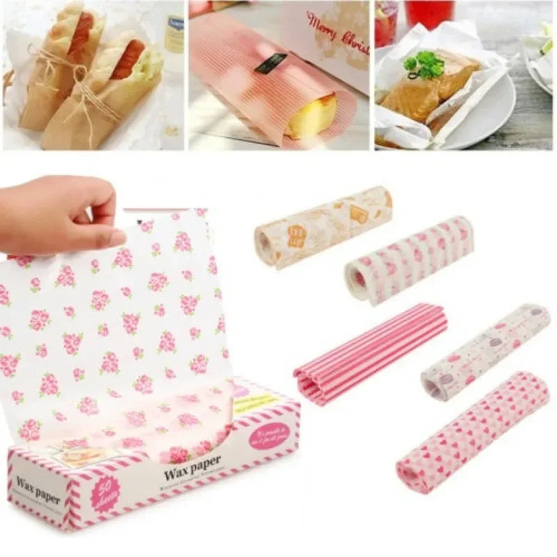Food-Grade Wax Paper Sheets - Non-Stick Greaseproof Wrapping Paper (50 Pack)
