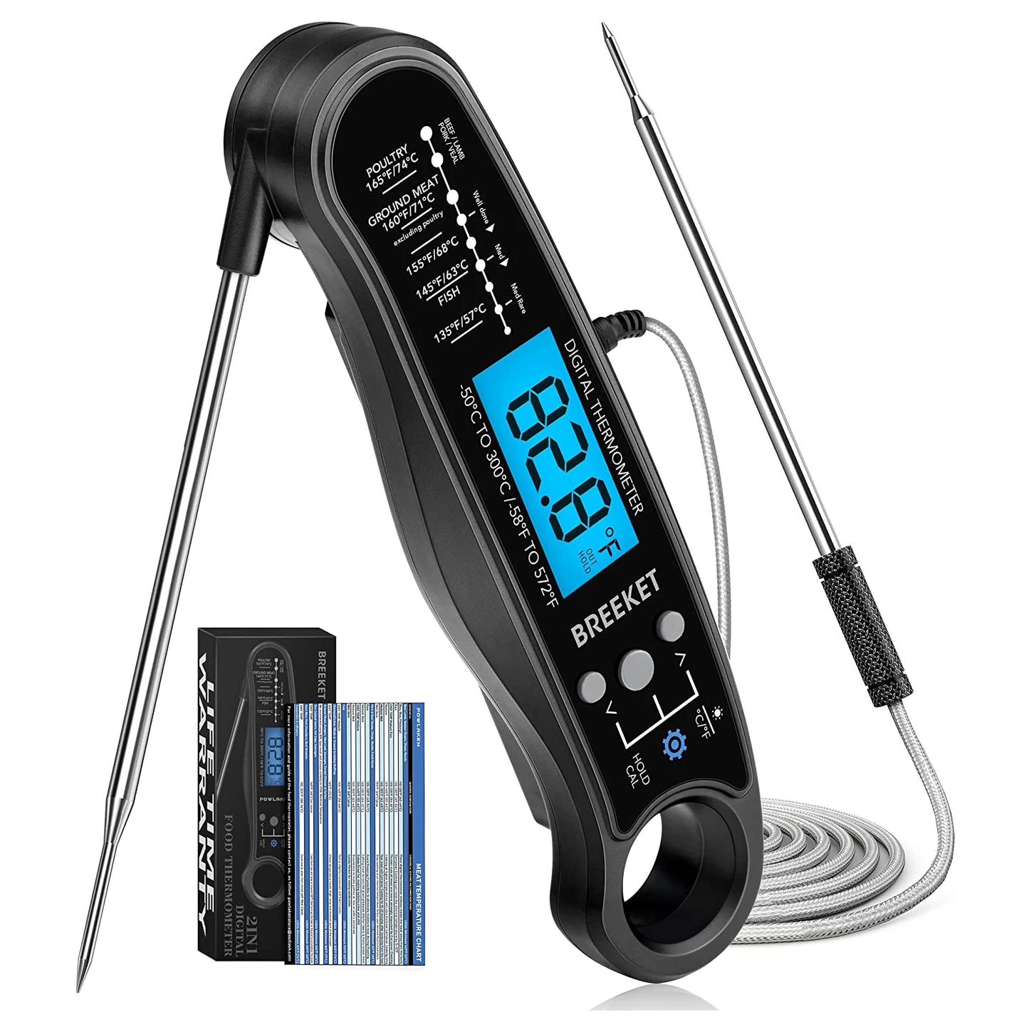 Digital Meat Thermometer with Dual Probe black