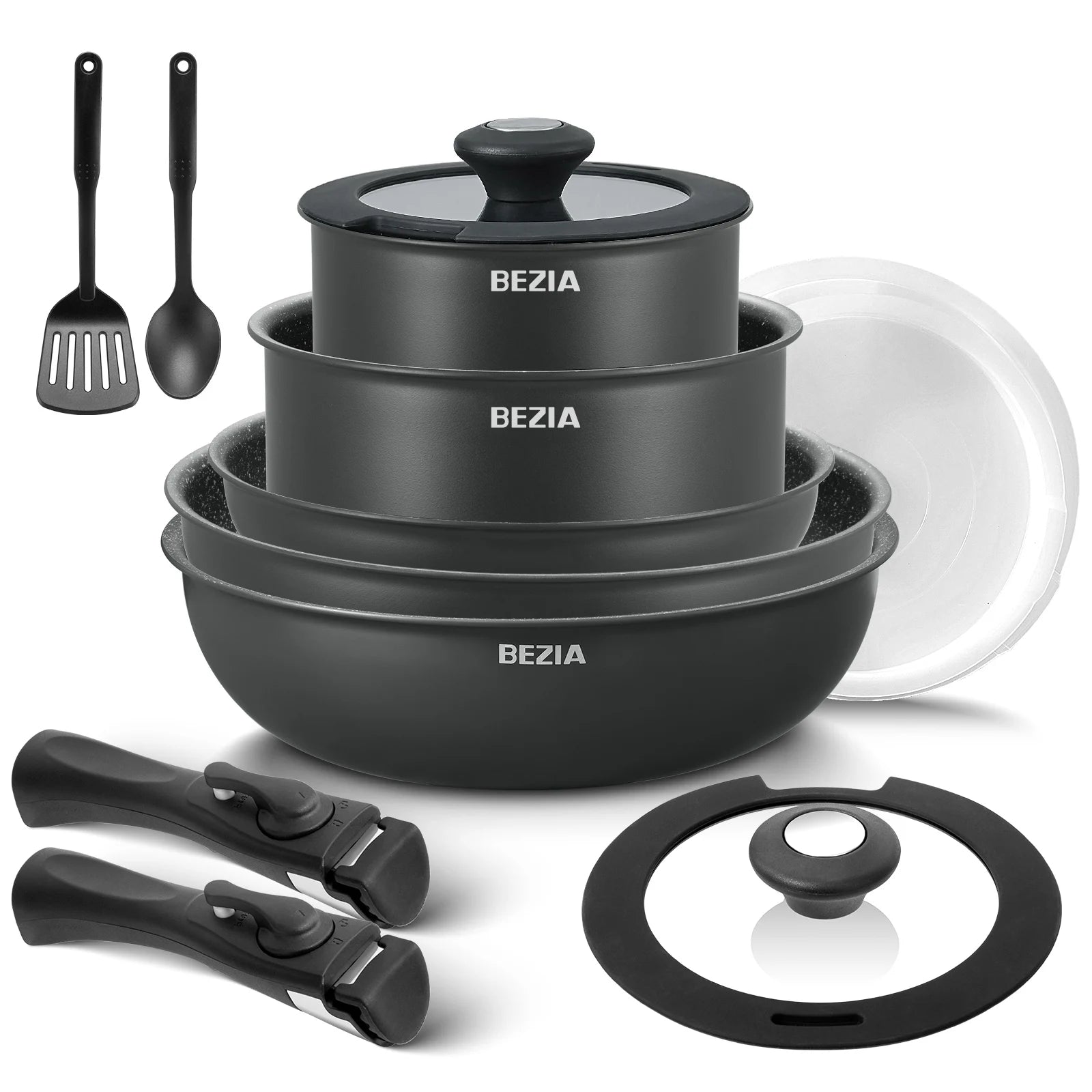 13 Piece Induction Cookware Set, Nonstick black United States Over Five-piece Set
