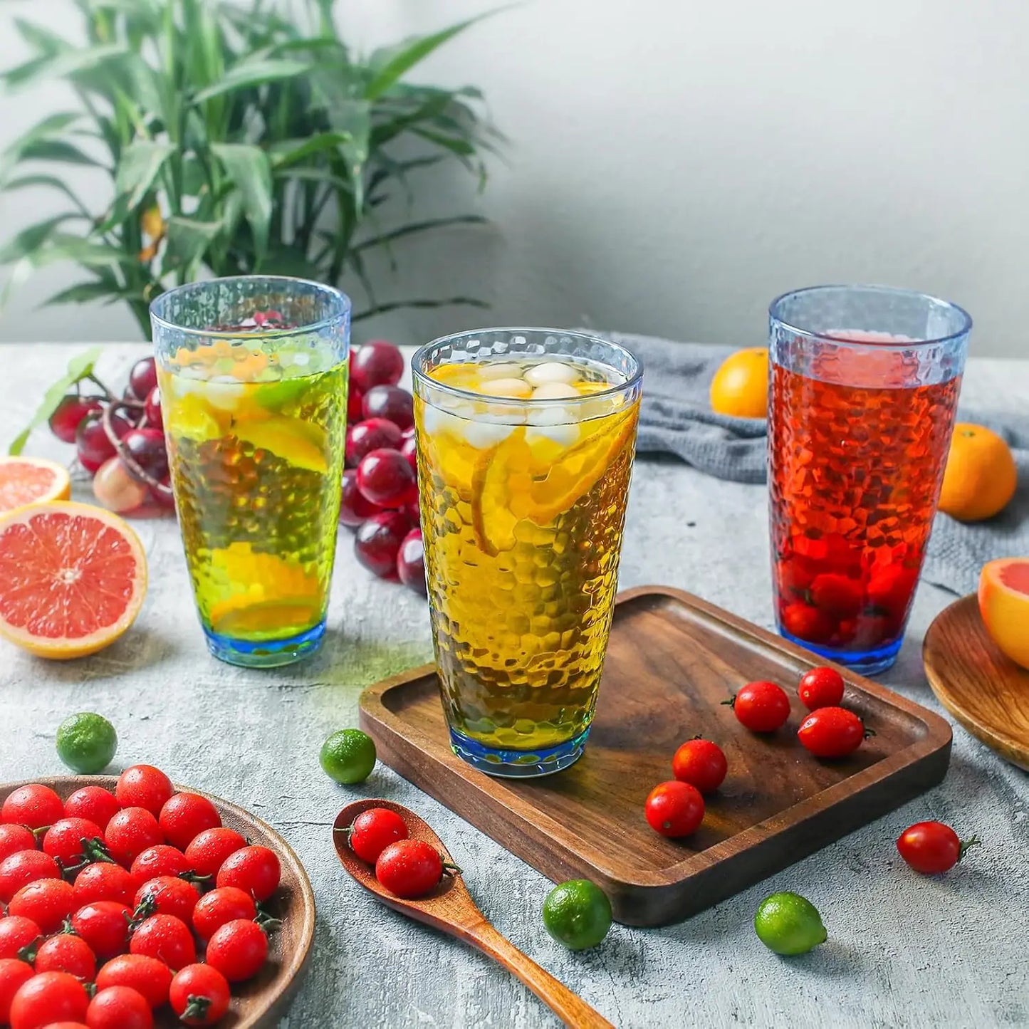 Set of 6 Premium Hammered Glass Cups – 12 oz Stackable Tumblers