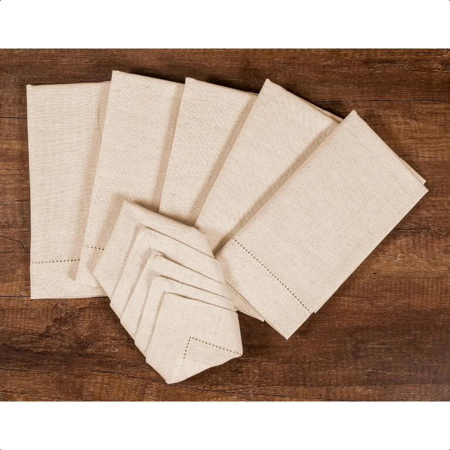 Linen Napkins Set of 12 | Hemstitched Natural Flax Cloth Napkins - Washable & Reusable