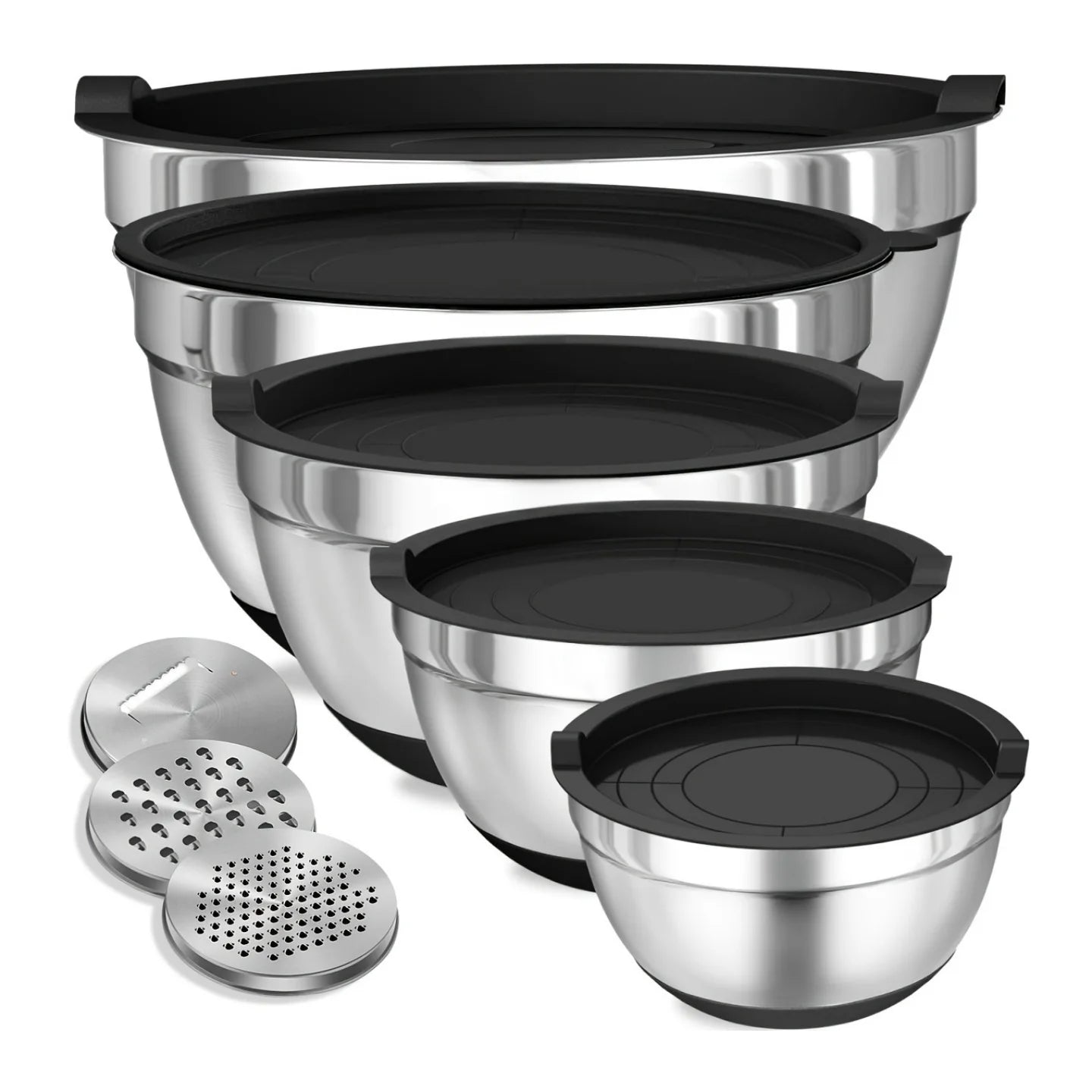8pcs Mixing Bowls with Airtight Lids Stainless Steel Mixing Bowl Set, Attachments Bottoms, Black Kitchen Bowls, Baking Serving Black 8pcs United States