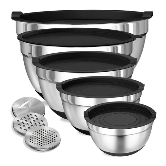 8pcs Mixing Bowls with Airtight Lids Stainless Steel Mixing Bowl Set, Attachments Bottoms, Black Kitchen Bowls, Baking Serving Black 8pcs United States
