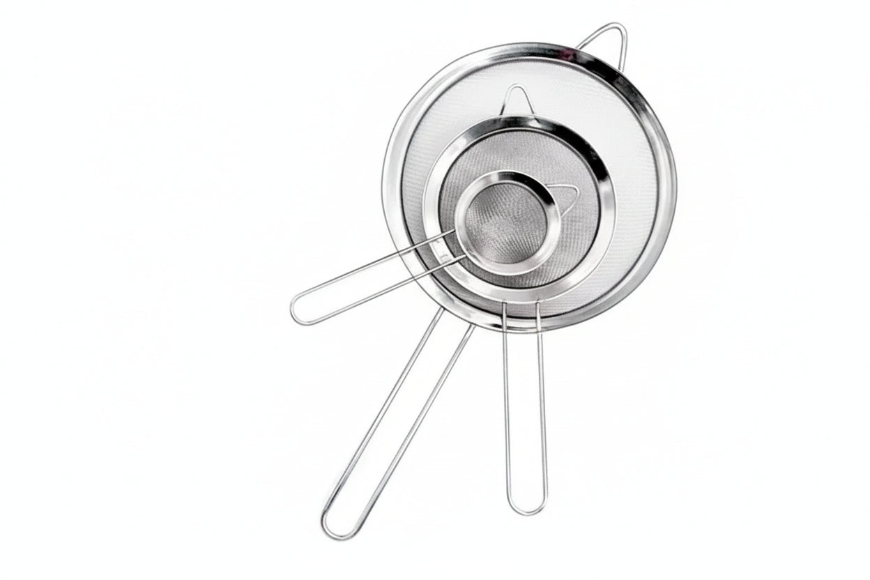 3-Piece Stainless Steel Fine Mesh Strainer Set - Flour Sifter for Baking