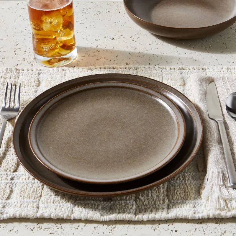 Banks Brown 12-Piece Stoneware Dinnerware Set - Rustic Tableware Collection Brown United States