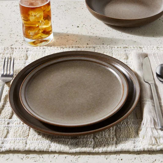 Banks Brown 12-Piece Stoneware Dinnerware Set - Rustic Tableware Collection Brown United States