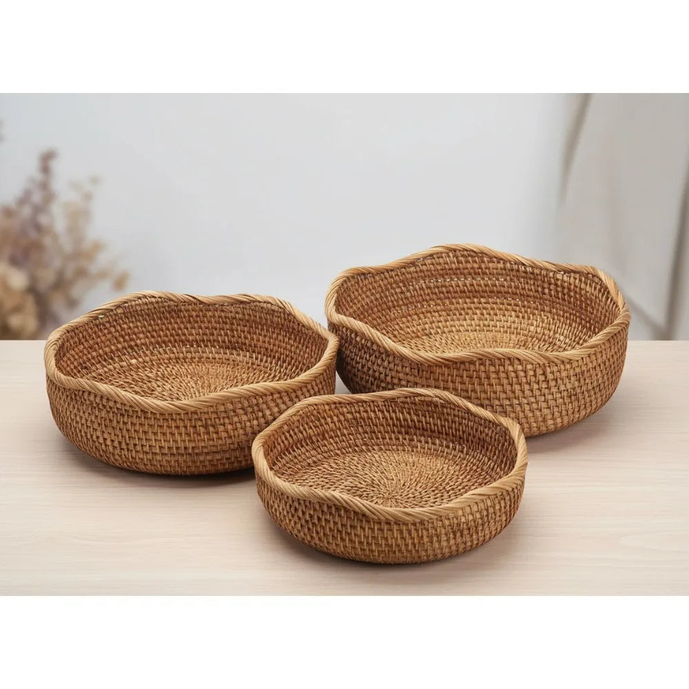 Natural Rattan Bread Baskets Set of 3 - Handwoven Storage United States