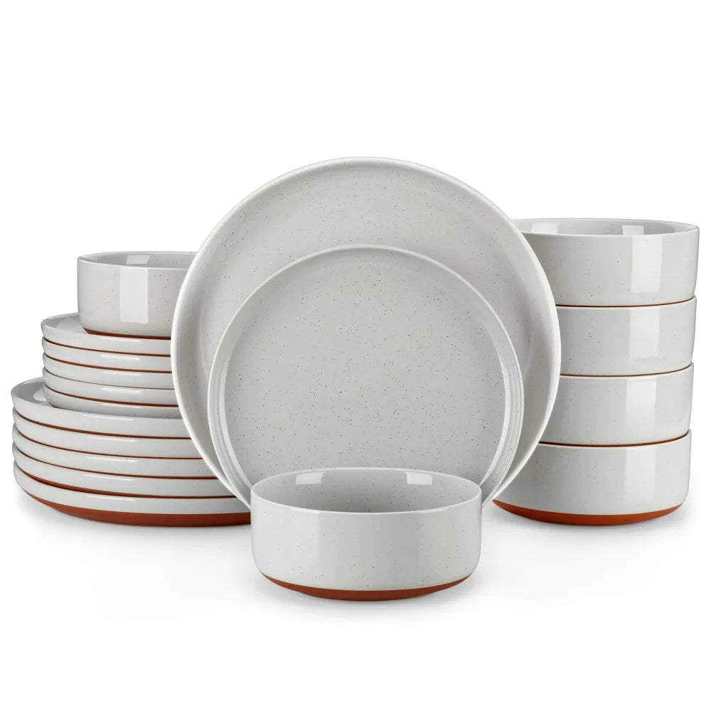 MALACASA TARA 18-Piece Stoneware Dinnerware Set – Layered Glaze Ceramic Tableware Service for 6 United States 18PCS