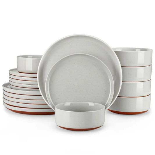 MALACASA TARA 18-Piece Stoneware Dinnerware Set – Layered Glaze Ceramic Tableware Service for 6 United States 18PCS