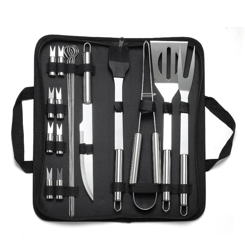 BBQ Grill Utensil Set with Canvas Bag | 3 to 20-Piece Sets 18 Pieces