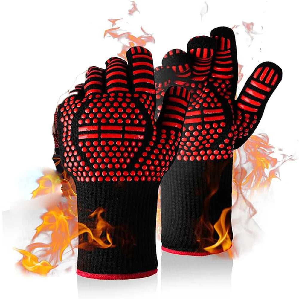 Heat Resistant BBQ Gloves | Non-Slip Grill Mitts – 1 or 2 Piece red 2 pcs